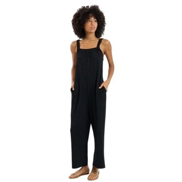 Sundays by We Are Sundays Black Textured Crepe Wide Leg Jumpsuit Small Relaxed - Picture 1 of 8